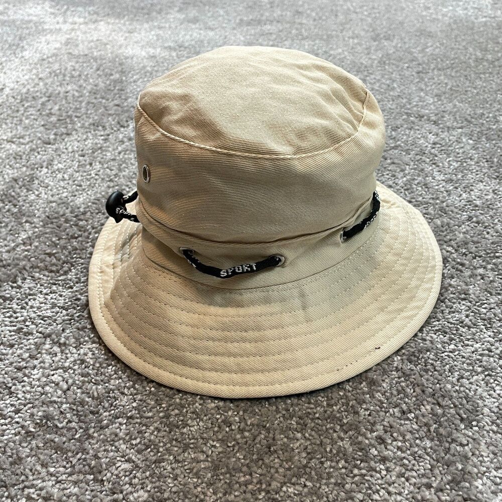 Unbranded Bucket Hat Adult One Size Beige Drawstring Adjustable Cotton Sun Cap